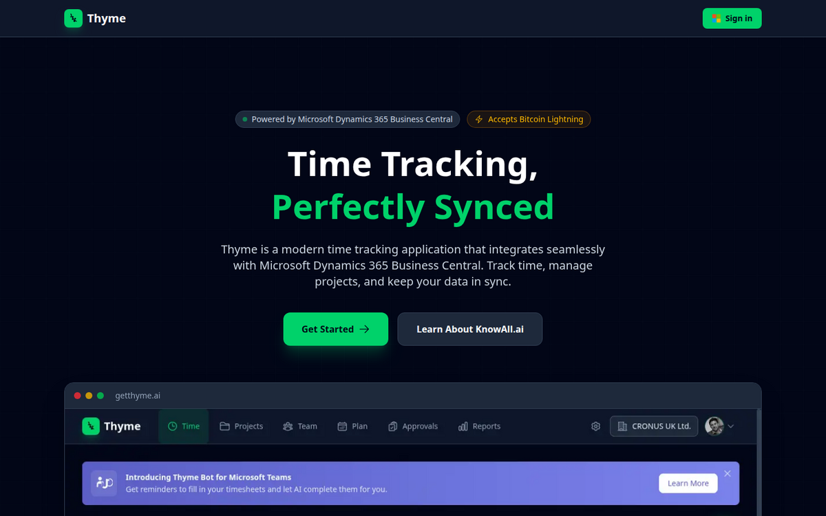 The Thyme timesheet grid